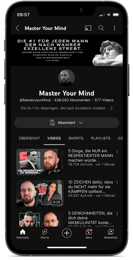 Screenshot des YouTube Kanals von Master Your Mind